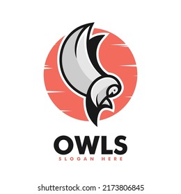 Vector Logo Illustration Owl Simple Mascot Style.