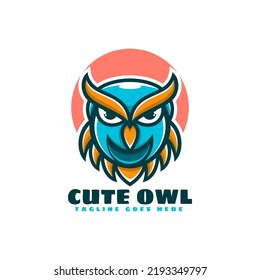 Vector Logo Illustration Owl Simple Mascot Style.