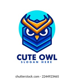 Vector Logo Illustration Owl Simple Mascot Style.