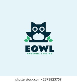 Vector Logo Illustration Owl Simple Mascot Style.