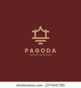 Vector Logo Illustration Pagoda Line Art Style.