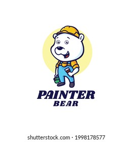 Vector Logo Illustration Painter Bear Mascot Cartoon Style.