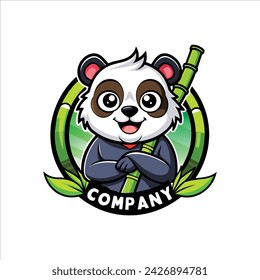 vector logo illustration panda and bamboo mascot cartoon style