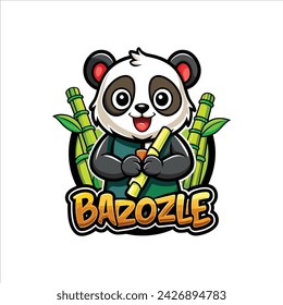 vector logo illustration panda and bamboo mascot cartoon style