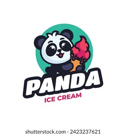 Logo Vector Ilustración Panda Ice Cream Mascot Estilo Cartoon.