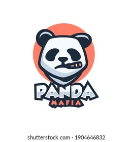 Vector Logo Illustration Panda Mafia Simple Mascot Style.