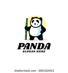 Vector Logo Illustration Panda Mascot Cartoon Style.