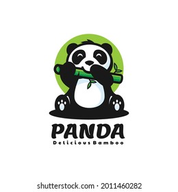 Vector Logo Illustration Panda Mascot Cartoon Style.