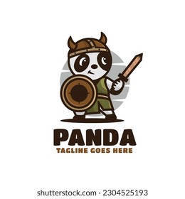 Vector Logo Illustration Panda Mascot Cartoon Style.