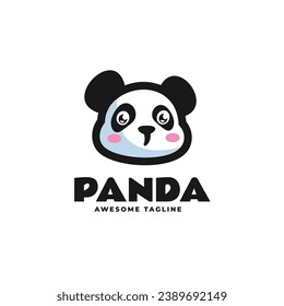 Vector Logo Illustration Panda Mascot Cartoon Style.