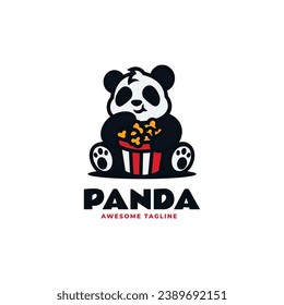 Vector Logo Illustration Panda Mascot Cartoon Style.