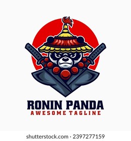 Vector Logo Illustration Panda Mascot Cartoon Style.