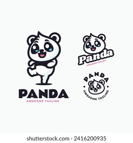 Vektorlogo Illustration Panda Mascot Cartoon Stil.