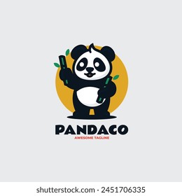 Vector Logo Illustration Panda Mascot Cartoon Style.