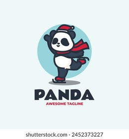 Vector Logo Illustration Panda Mascot Cartoon Style.