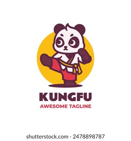 Vector Logo Illustration Panda Mascot Cartoon Style.