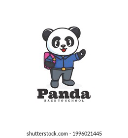 Vector Logo Illustration Panda School Mascot Cartoon Style.