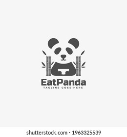 Vector Logo Illustration Panda Silhouette Style.
