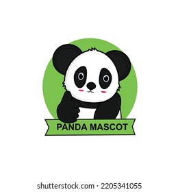 Vector Logo Illustration Panda Simple Mascot Style.