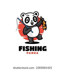 Vector Logo Illustration Panda Simple Mascot Cartoon Style.