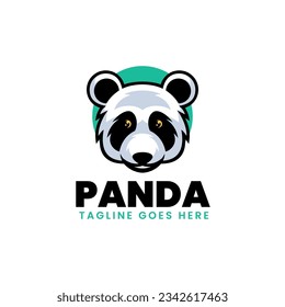 Vector Logo Illustration Panda Simple Mascot Style.