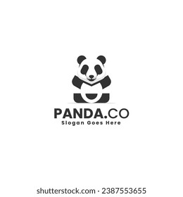 Vector Logo Illustration Panda Simple Mascot Style