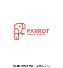 Vector Logo Illustration Parrot Line Art Style.