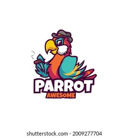 Vector Logo Illustration Parrot Mascot Cartoon Style.