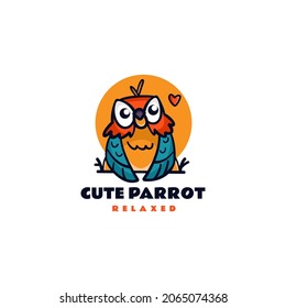 Vector Logo Illustration Parrot Mascot Cartoon Style.