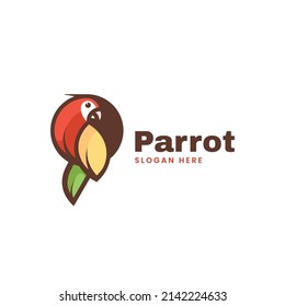 Vector Logo Illustration Parrot Simple Mascot Style.