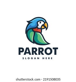 Vector Logo Illustration Parrot Simple Mascot Style.