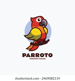 Vector Logo Illustration Parrot Simple Mascot Style.