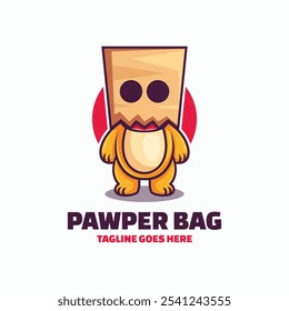 Vector Logo Illustration Pawper Bag Mascot Cartoon Style
