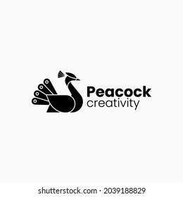 Vector Logo Illustration Peacock Flying Silhouette Style.