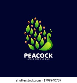 Vector Logo Illustration Peacock Gradient Colorful Style.