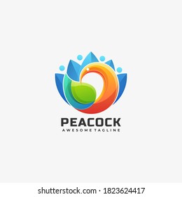 Vector Logo Illustration Peacock Gradient Colorful Style.