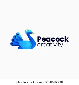 Vector Logo Illustration Peacock Gradient Colorful Style.