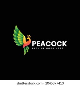 Vector Logo Illustration Peacock Gradient Colorful Style.