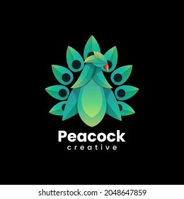 Logo Vector Ilustración Estilo de color gradiente Peacock.