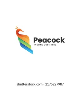 Vector Logo Illustration Peacock Gradient Colorful Style.