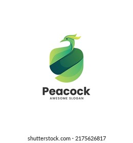 Logo Vector Ilustración Estilo de color gradiente Peacock.
