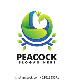 Vector Logo Illustration Peacock Gradient Colorful Style.