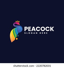 Vector Logo Illustration Peacock Gradient Colorful Style.