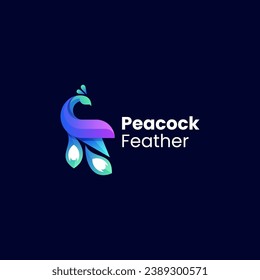 Ilustración del logotipo del vector Estilo de color gradiente del pavo real