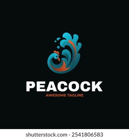 Estilo colorido do gradiente do pavão da ilustração do logotipo do vetor