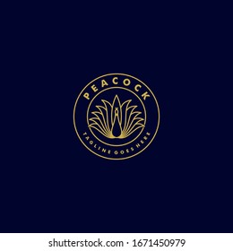 Vector Logo Illustration Peacock Line Art Vintage Badge Style.