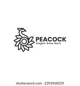 Vector Logo Illustration Peacock Line Art Vintage Badge Style