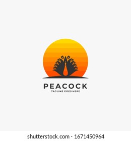 Ilustración con logotipo de vectores Estilo de espacio negativo pavo real.