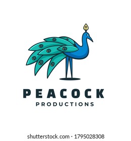 Vector Logo Illustration Peacock Simple Mascot Style.