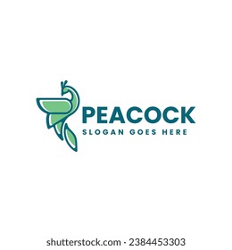 Vector Logo Illustration Peacock Simple Mascot Style.
